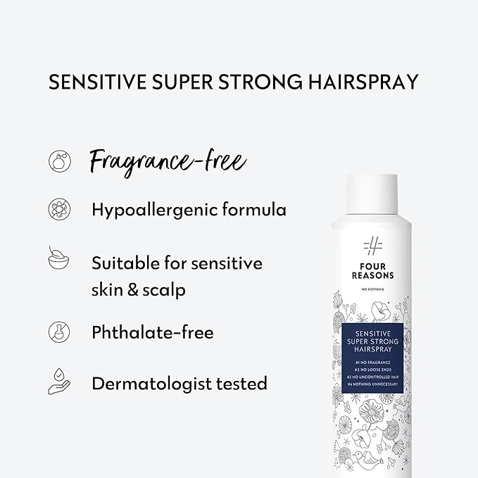 No nothing Sensitive Super Strong Hairspray for Women, Unscented & Hypoallergenic Finishing Spray for Sensitive Scalp, Extra Strong Hold Hair Spray Women, Humidity & UV Protection, 7.5 oz