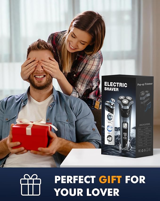 Electric Razors for Men Waterproof Cordless Razor Wet 3D Floating Head Precision Blades Electric Shavers for Men Face Sensitive Skin Care,USB Fast Charging,Type-C,Pop-Up Trimmer, 3 Replacement Blades