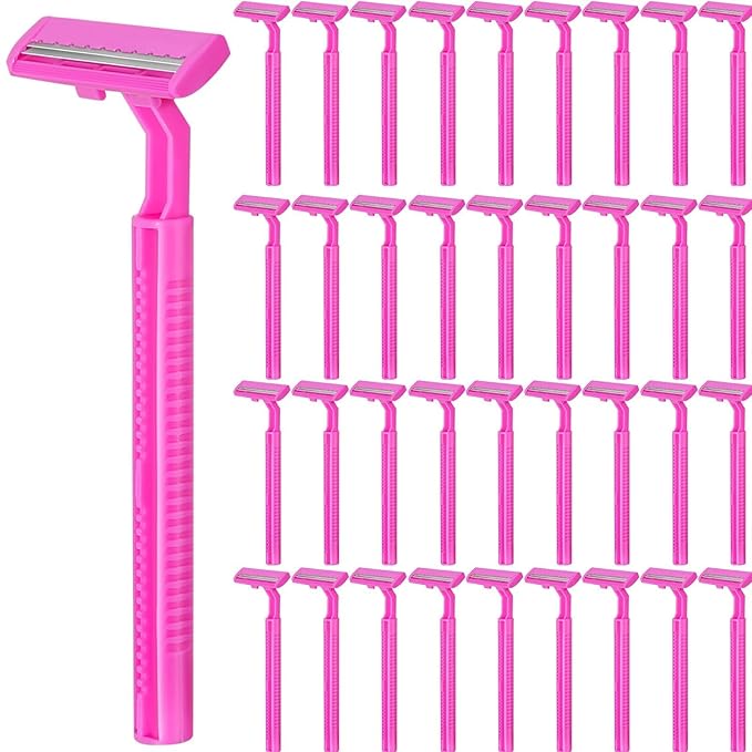 240 Pack Disposable Twin Blade Razors Individually Wrapped, Clear Safety Cap， Multipurpose Portable Shave Razor for Man Woman Bathing Hotel Travel （Pink)