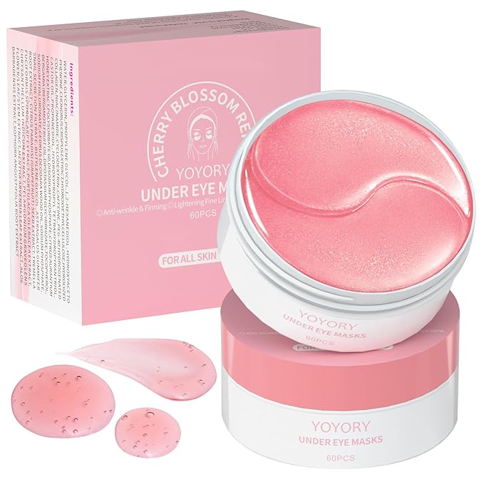 Under Eye Patches for Dark Circles and Puffiness, 60 Pcs Collagen Eye Masks for Eye Bags, Fine Lines & Wrinkles, Eye Treatment with Hyaluronic Acid for Hydrating & Moisturizing, Pink