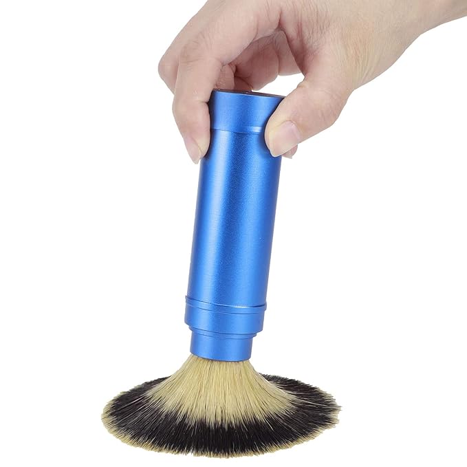 Foaming Shaving Brush, Men Portable Beard Brush Blue Aluminum Travel Facial Cleaning Shaving Brushes Case Shaving Brush Grooming Bathroom Tool For Men Kids Salon Home