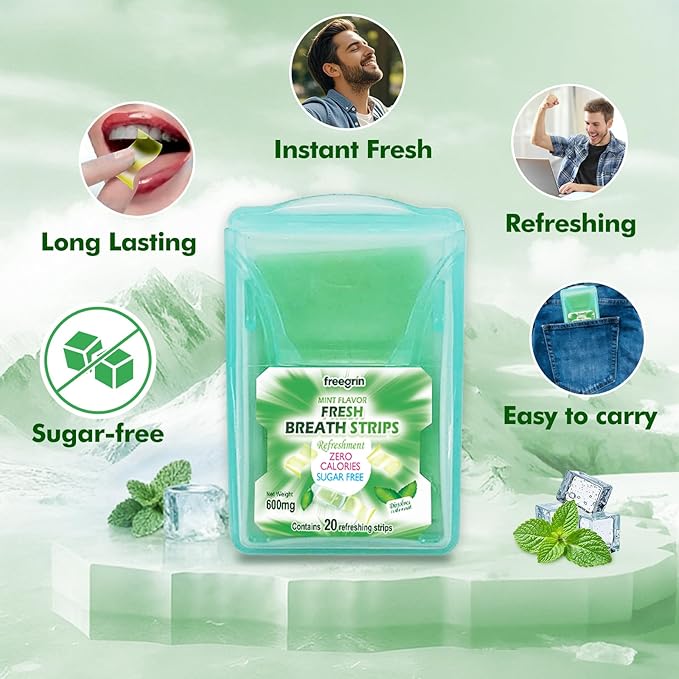 Breath Strips Fresh Mint Flavor,Individual Packs 12×20-Strip Packs,Portable Pocket-Sized Oral Care Mouth Freshener,Sugar Free