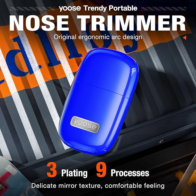 yoose Alloy Nose Hair Trimmer, Portable Nose Hair Trimmer for Men Women, Rechargeable, Washable Nose Trimmer, Detachable Head, Easy to Clean, Travel Size, Dual Edged Blades, Painless Trimming, Blue