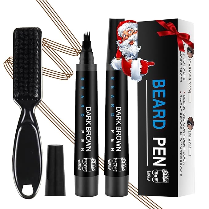 Beard Pencil Filler for Men Black - Beard Pen with Beard Brush Waterproof, Barber Pencil Long-Lasting Mens Grooming Kits Create Natural Beard Color Gifts for Men, Mens Gifts Ideas (Brown)