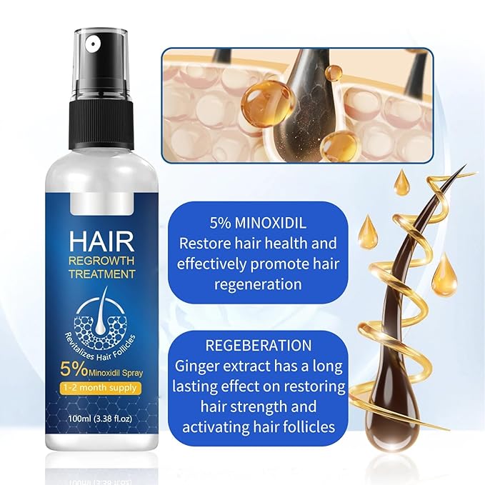 5% Minoxidil Hair Growth Serum Spray for Men & Women, Hair and Scalp Regrowth Treatment, Hair Loss Prevention & Hair Thickening Support