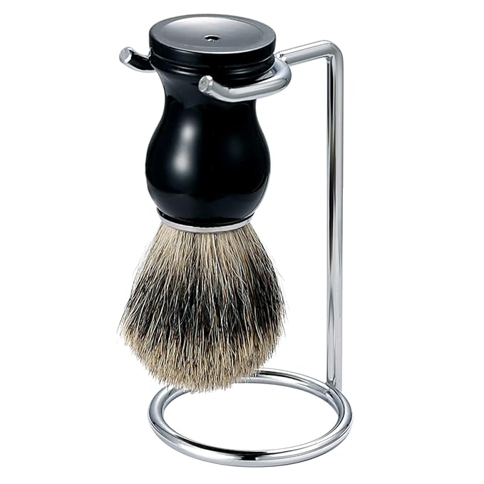 Vtrem Shaving Brush Set for Men 2 in 1 Pure Badger Hair Shaving Brushes with Plastic Handle, Stainless Steel Shaving Stand Perfect for Wet Shave