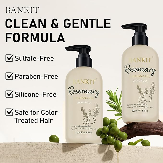 BANKIT Rosemary Batana Hair Growth Shampoo – Anti Hair Loss & Thickening Shampoo for Women & Men – Keratin Formula for Healthy Scalp & Fuller Hair(1 Pack)