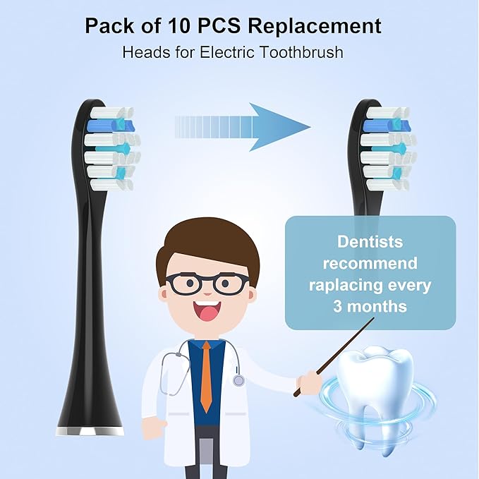 Replacement Toothbrush Heads 10 Pack Compatible with AquaSonic Black Series Vibe Series Black Series pro, and Duo Series pro Electric Toothbrush,Balck