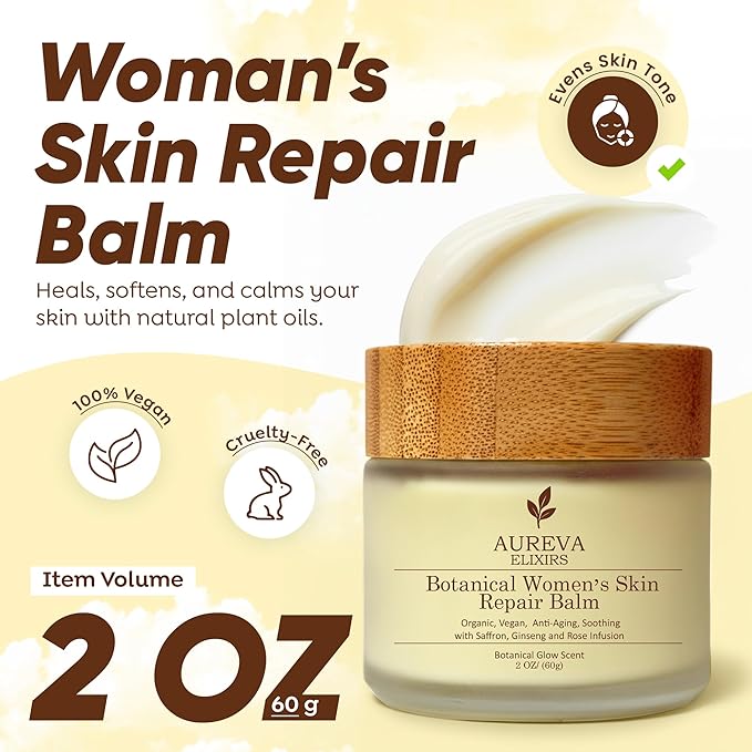 Botanical Woman’s Skin Balm – US Handmade Cleansing Balm Moisturizer For Everyone – Makeup Remover for Face, Body, For All types of Skin Neck & Décolleté Drynes – Saffron, Ginseng, Rose Infusion