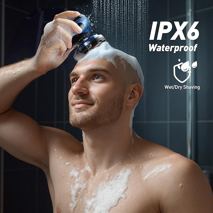 Head Shavers for Bald Men: 7D Detachable Electric Razor - IPX6 Waterproof Wet Dry Rotary Shavers - LED Display Rechargeable Head Shaving with Fast Charging, Deep Blue
