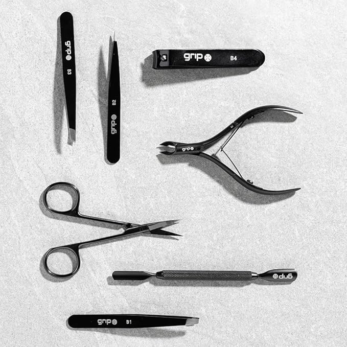 Grip Tweezer Slanted Tip Matte Black MB1 – Professional Stainless Steel Tweezers for Eyebrow Shaping and Precision Hair Removal – Non-Slip Finish for Control and Comfort