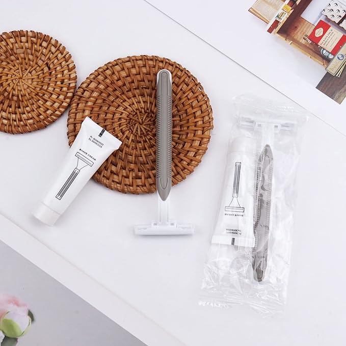 Disposable Razors in Bulk Pack of 30,Gray Bulk Razors Disposable Individually Wrapped Twin Blade Disposable Shaving Razors with Shaving Cream and Clear Cap Set for Homeless,Hotel,Charity,Travel
