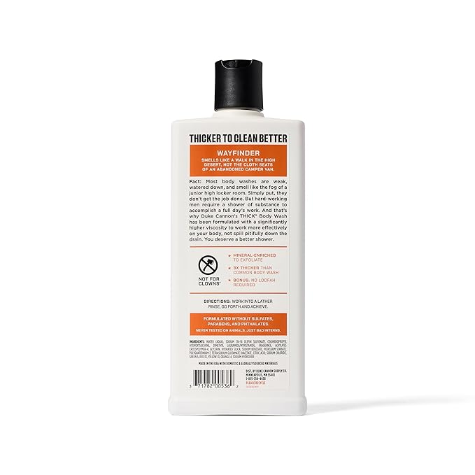 Duke Cannon Thick High Viscosity Body Wash - Wayfinder - Eucalyptus & Desert Sage Scent, 3X Thicker, Mineral-Enriched, Sulfate-Free, 17.5 oz (3-Pack)