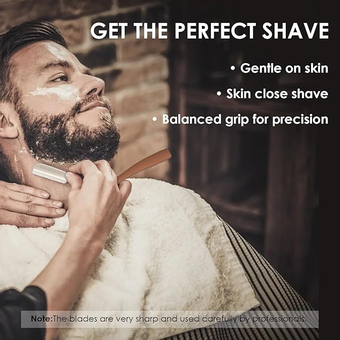 Straight Razor for Men, Professional Barber Razor with 20 Stainless Steel Blades, Edge Single Blade Shavette Shaving Razor for Smooth Precise Shave