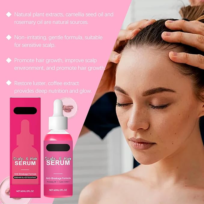 60ml Scalp & Hair Serum for Hair Growth – Nourishing Hair Oil with Rosemary & Coffee Extract to Repair Damaged Hair, Reduce Breakage, and Soothe Dry Scalp