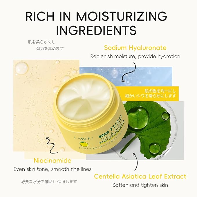 Yuzu Facial Moisturizer, Intense Hydration, Radiance Boosting Aging Skin, Deeply Moisturizes Enhance Skin, Even Skin Tone, Body and Face Moisturizer with Vitamin C for Day & Night Use