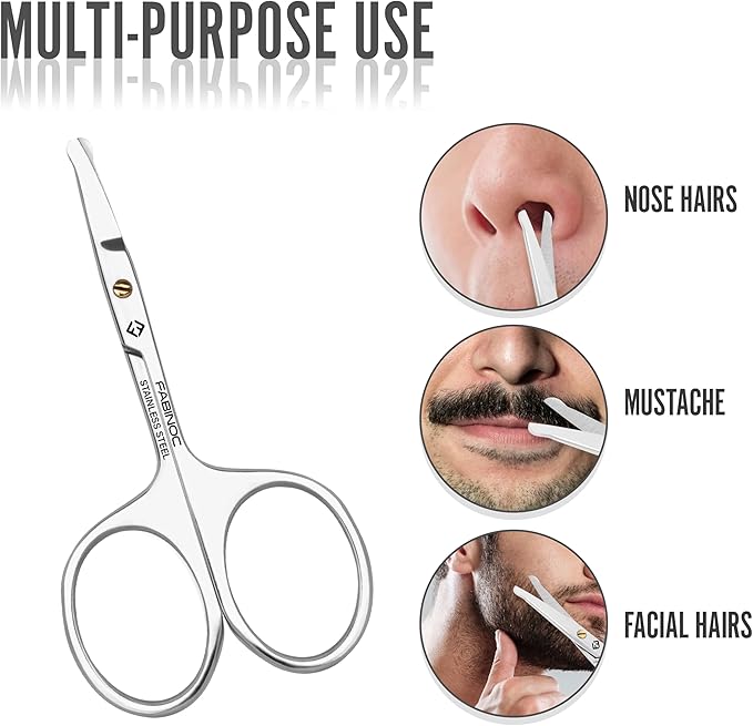 Nose Hair Scissors for Men & Mustache Scissors with Round Tip – Professional Eyebrow Scissors for Safe Facial Hair Grooming and Trimming (Nose-Straight)