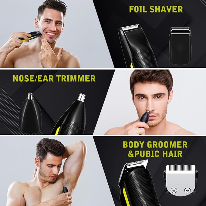 FADEKING Beard Trimmer for Men, Professional Hair Trimmer, Waterproof Electric Beard Trimmer Razor for Nose, Body, Face & Mustache, Cordless Hair Clippers, Grooming Gifts for Men (Yellow)
