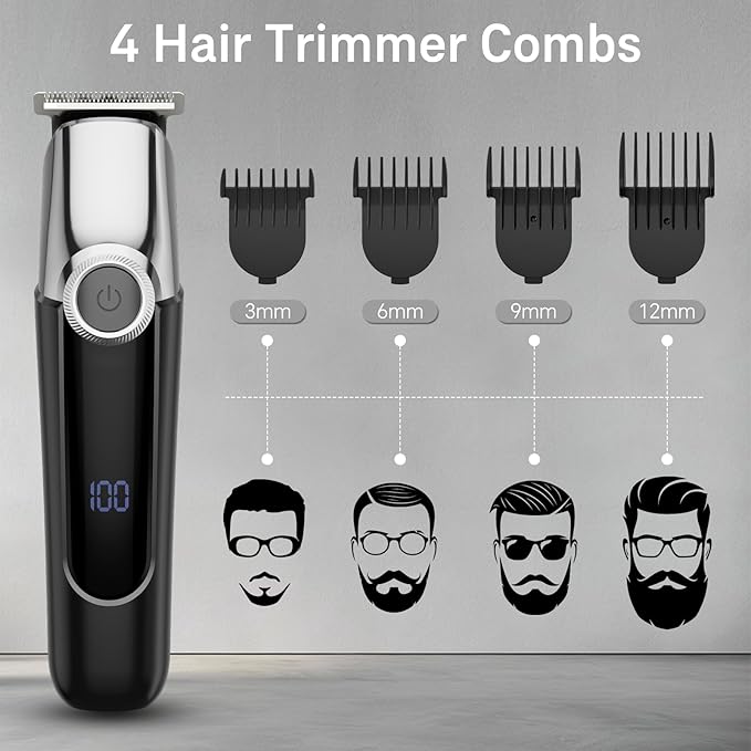 Beard Trimmer for Men, 5 in 1 Electric Razor for Men, Cordless Hair Clippers, Waterproof Grooming Kit for Shaving Face, Mustache, Body, Ear, Nose Hair Trimmer, Gifts for Mens, Black