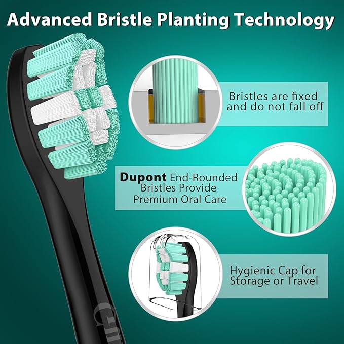 Toothbrush Heads for Philips Sonicare Replacement Heads, Replacement Brush Head Compatible with Phillips Sonicare Click-on 4100 5100 Electric Toothbrush C2, 4 Pack, Black