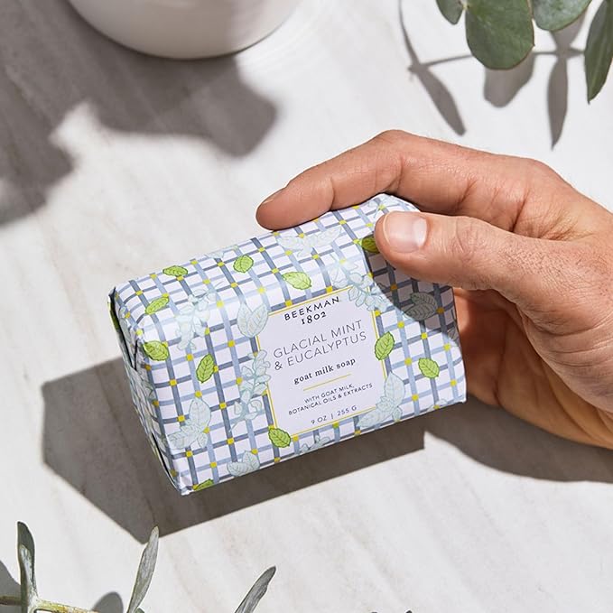 Beekman 1802 Glacial Mint & Eucalyptus Goat Milk Bar Soap for Men – Scented – 9 oz – Moisturizing Body Bar – Certified Microbiome Friendly – No Irritation – Sensitive Skin Safe