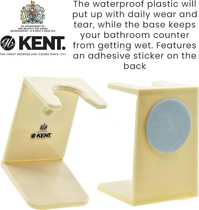 KENT VSB5 Small White Plastic Shaving Brush Stand for Self Adhesive Hang Drying Shave Brush. Essential Part of Any Mens Shaving Kit, Shaving Brush Holder Extends Natural Bristle Shaving Brushes Life