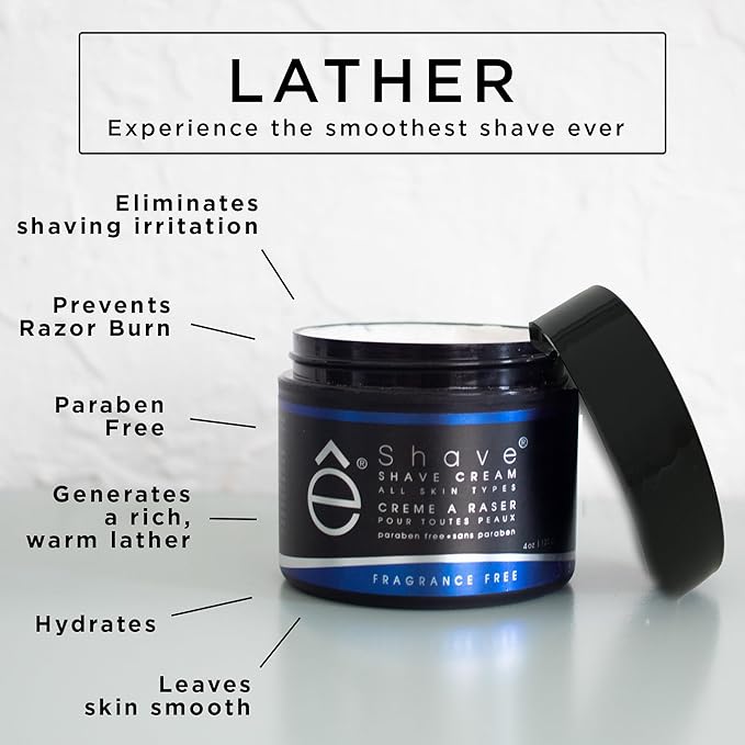 eShave Shaving Cream for Men, Fragrance Free, prevents shaving irritation and razor burn, generates a rich lather for a soft, silky, Smoothest Shave