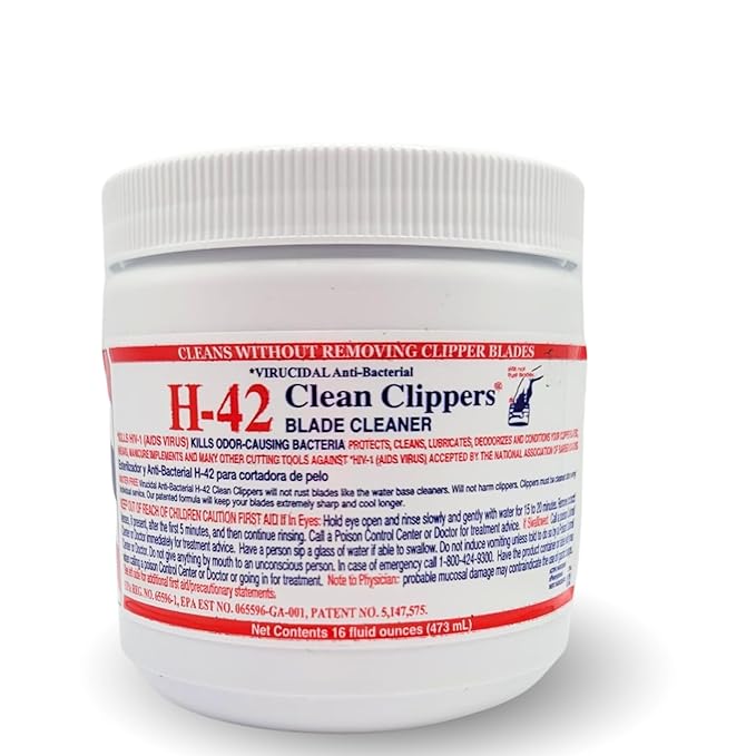 H-42 Clipper Blade Cleaner – Waterless Clipper Cleaner for Barbers, Anti-Rust Formula for Clippers and Trimmers, Cleans and Cools Blades, 16oz Jar