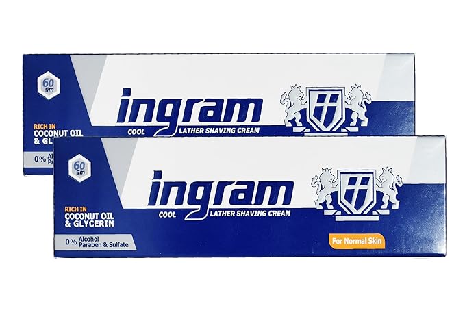 Lather Shave Cool Ingram Shaving Cream Tube 60g Glycerin Coconut Oil Made In Egypt (2 Pack = 4.23 oz / 120 gm)