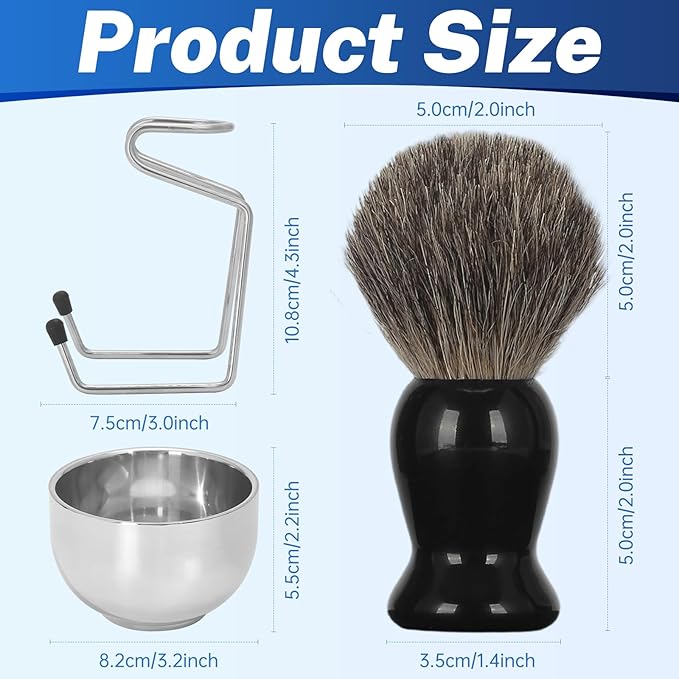 Shaving Brush Set for Men – Pure Badger Hair Shaving Brush and Bowl, Exfoliating Shaving Cream Brush Gifts for Fathers Day