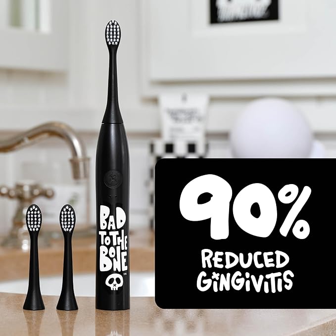 Made by Dentists Sonic X Electric Toothbrush – Rechargeable Kids Sonic Toothbrush, 8X Plaque Removal, 2 Speed Modes, 2-Minute Timer 6 Brush Heads Included, Tweens Ages 7+, Bad to The Bone Edition