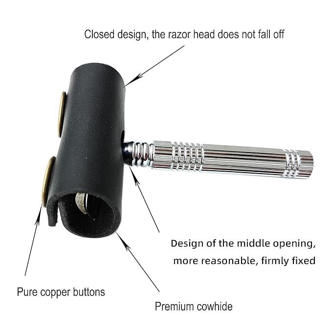 Handmade leather Double Satety Edge Razor Head Protective Sheath For men, Leather Shaving Travel Cover Fits Most Safety Razors (Black)