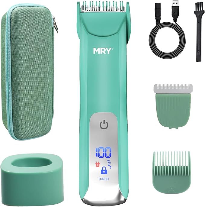 MRY Groin Trimmer for Men & Women - Ipx6 Waterproof USB Charging Trimmer with Light & Ceramic Blade for Pubic/Body/Groin Grooming/Face/Legs/Facial (Green Color)