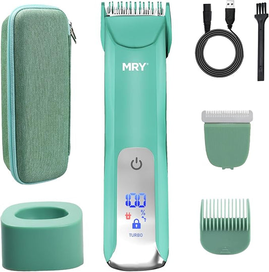 MRY Groin Trimmer for Men & Women - Ipx6 Waterproof USB Charging Trimmer with Light & Ceramic Blade for Pubic/Body/Groin Grooming/Face/Legs/Facial (Green Color)