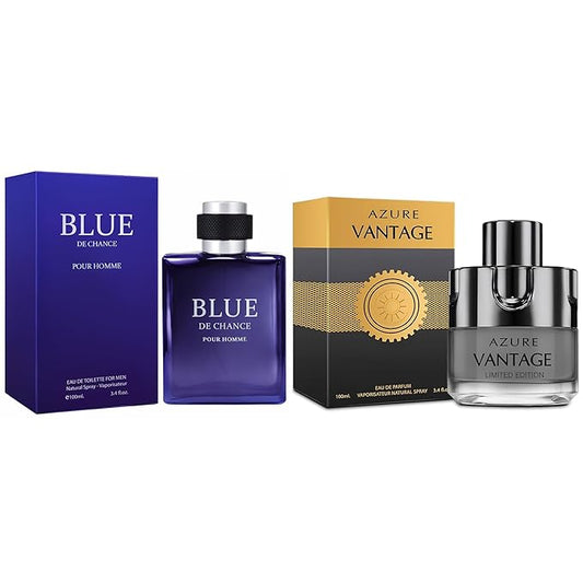 META-BOSEM Men's Perfume Gift Set, EDP, 2 Pack (3.4 oz / 100 mL each), Vantage Limited, BLUE DE CHANCE, Aromatic Classic & Aquatic Blue, for office days & summer & travel, Long-Lasting, Gift Ready