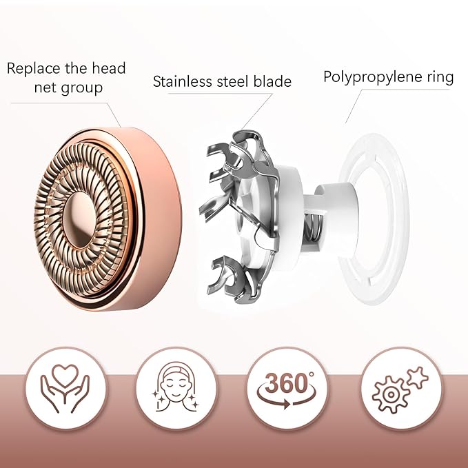 Replacement Heads Compatible with Flawless Facial Hair Remover, Replacement Blades Compatible with Flawless Hair Removal Generation 2，Rose Gold (6 Pcs)