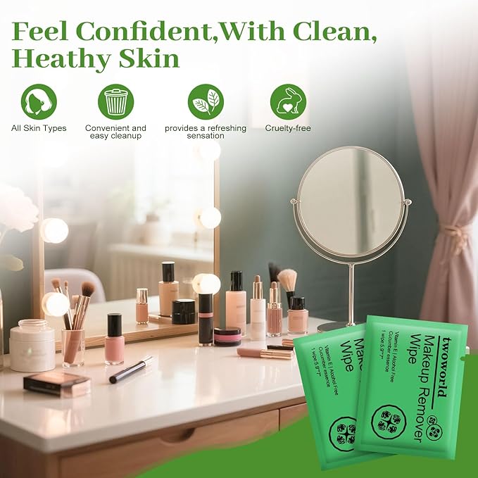 Makeup Remover Wipes Bulk Individually Wrapped,Travel Makeup Wipes Gentle for Face Cleansing Mascara Lipstick Travel Hotel（cucumber,pack of 50)