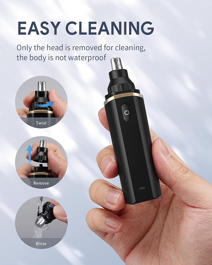 Nose Hair Trimmer for Men & Women, Type-C Rechargeable Nose Hair and Eyebrow Trimmer, Professional Painless, Powerful Motor and Dual-Edge Blades for Smoother Cutting, Black 1PC