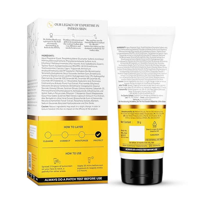 Dr. Sheth's Ceramide & Vitamin C Sunscreen | In-Vivo Tested | SPF 50+ Pa++++ | Healthy Glow | Non-Greasy, Quick-Absorbing | Women & Men | All Skin Types, 30G