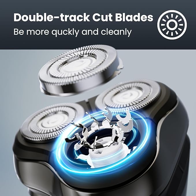 Electric Razor for Men Waterproof - Wet/Dry Cordless Rotary Shaver - Precision Blades Sensitive Skin Care, USB Fast Charging & Pop-up Trimmer Luxury Black Upgraded