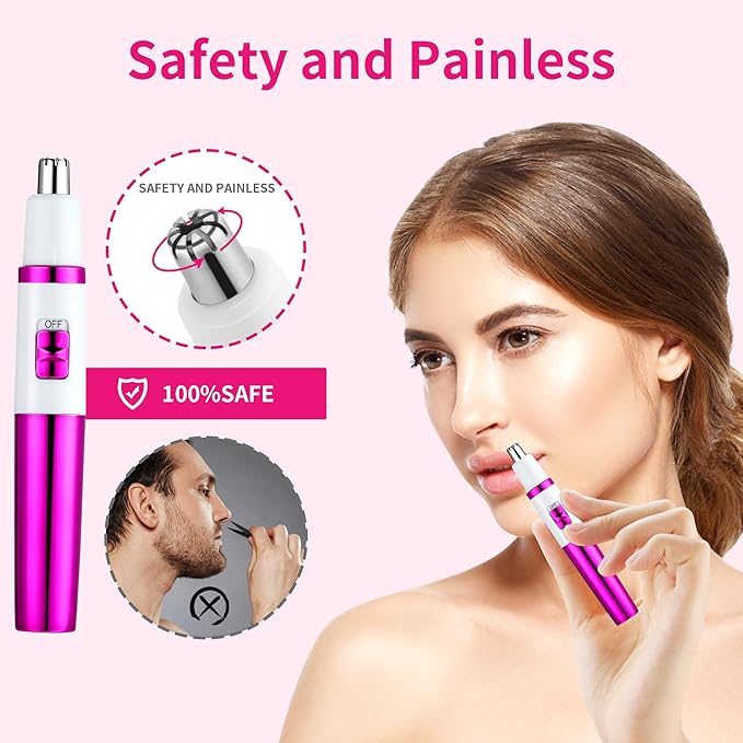 Ear and Nose Hair Trimmer for Women Nose Hair Clipper Professional Painless Noses Trimmer Ladies Eyebrow and Facial Hair Trimmer Battery-Operated, Waterproof Dual Edge Blades for Easy Cleansing