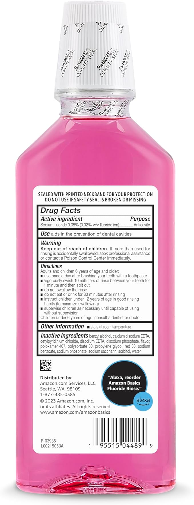 Amazon Basics Kids Mouthwash with Fluoride, Anticavity, Alcohol-Free Bubble Gum, 18 fl oz (Pack of 2)