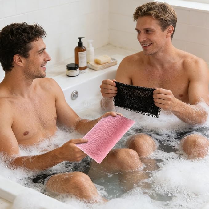 Bath Towels, 2 Pieces Tear-Resistant Body Cleansing Cloth, Material Polyester Fiber, Rip-Resistant Washcloth, Bathroom Shower Accessory, Classic Home Design, for Adults Men Women Hand Back Face