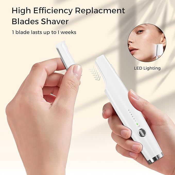 Sonic Dermaplane Razor for Women Face, Smooth Exfoliation & Peach Fuzz Facial Hair Removal, Edge Technology with LED Light, 3 Speeds Rechargeable Dermaplaning Tool with 3 Replacement Blades, White