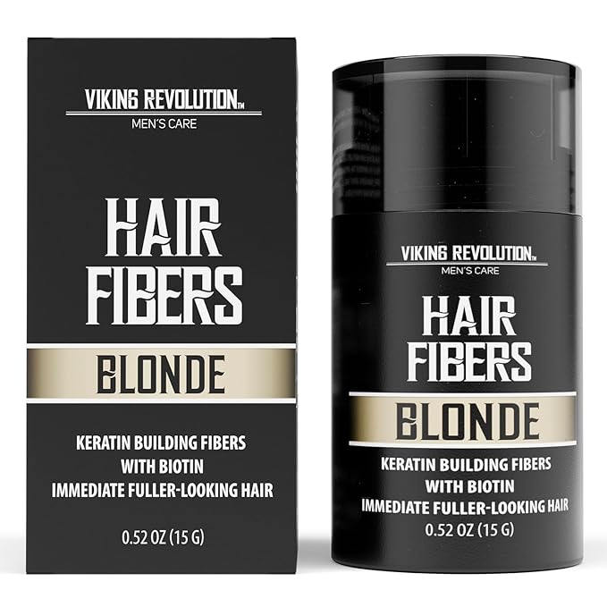 Viking Revolution Blonde Hair Fibers for Thinning Hair Men - Thick Fiber for Bald Spot Cover Up Hair Building Fibers with Kerating and Biotin - Hair Fiber for Men for Thicker and Fuller Look (0.52oz)