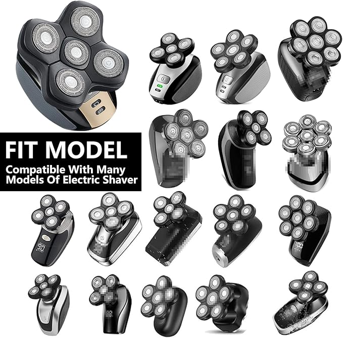 Universal New Upgrade 5 Blades Magnetic Interface Head Shaver Replacement Heads Replacement Blade Electric Razor Shaver Head (5D Black)
