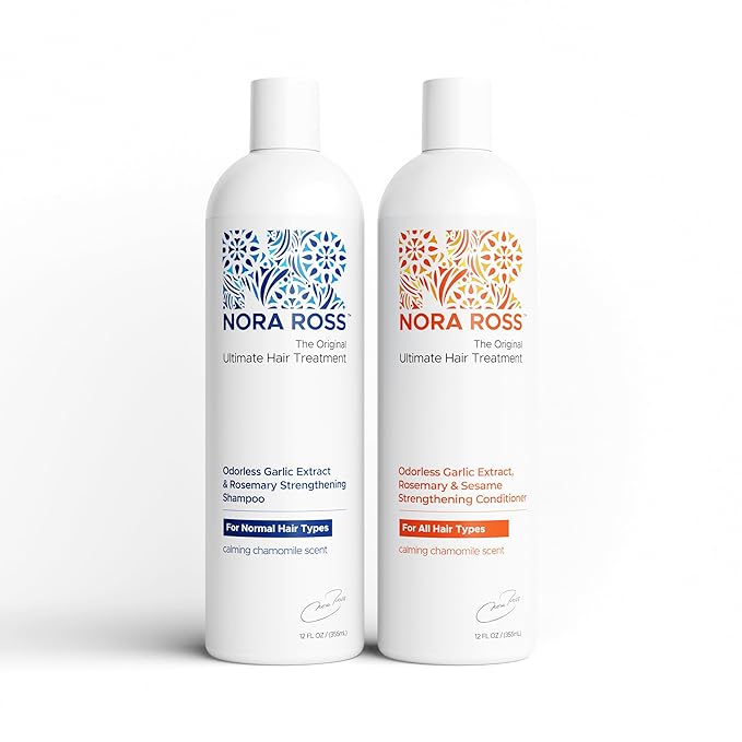 Nora Ross Garlic Extract & Rosemary Strengthening Shampoo and Conditioner Set – Natural Shampoo and Hair Conditioner for Normal to Dry, Brittle Hair – All Natural Scalp Cleanser Formula – 12 oz each