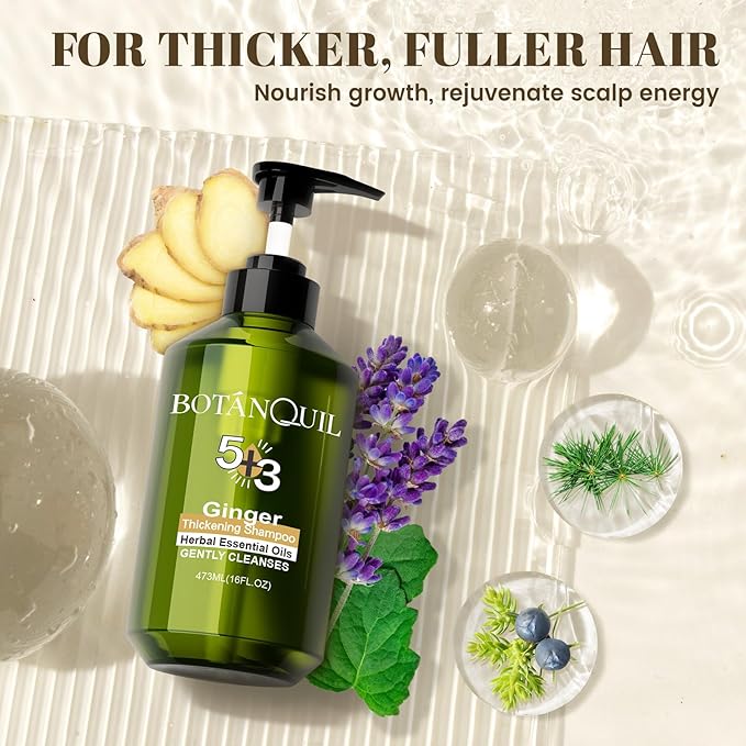 Ginger Hair Growth Shampoo, Thickening Shampoo 473 ml(16 fl.oz), For All Hair Types, with Herbal Essential Oils and Plant Extracts for Thinning Hair for Women and Men