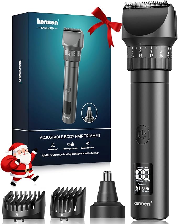 Beard Trimmer for Men - 42 Adjustable Length Settings Hair Clippers, Christmas Gift Professional Body Hair Trimmer for Men Precision Facial Hair Trimming Nose Trimmers LED Display Mustache Trimmers