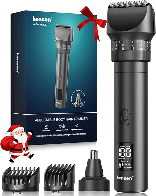 Beard Trimmer for Men - 42 Adjustable Length Settings Hair Clippers, Christmas Gift Professional Body Hair Trimmer for Men Precision Facial Hair Trimming Nose Trimmers LED Display Mustache Trimmers